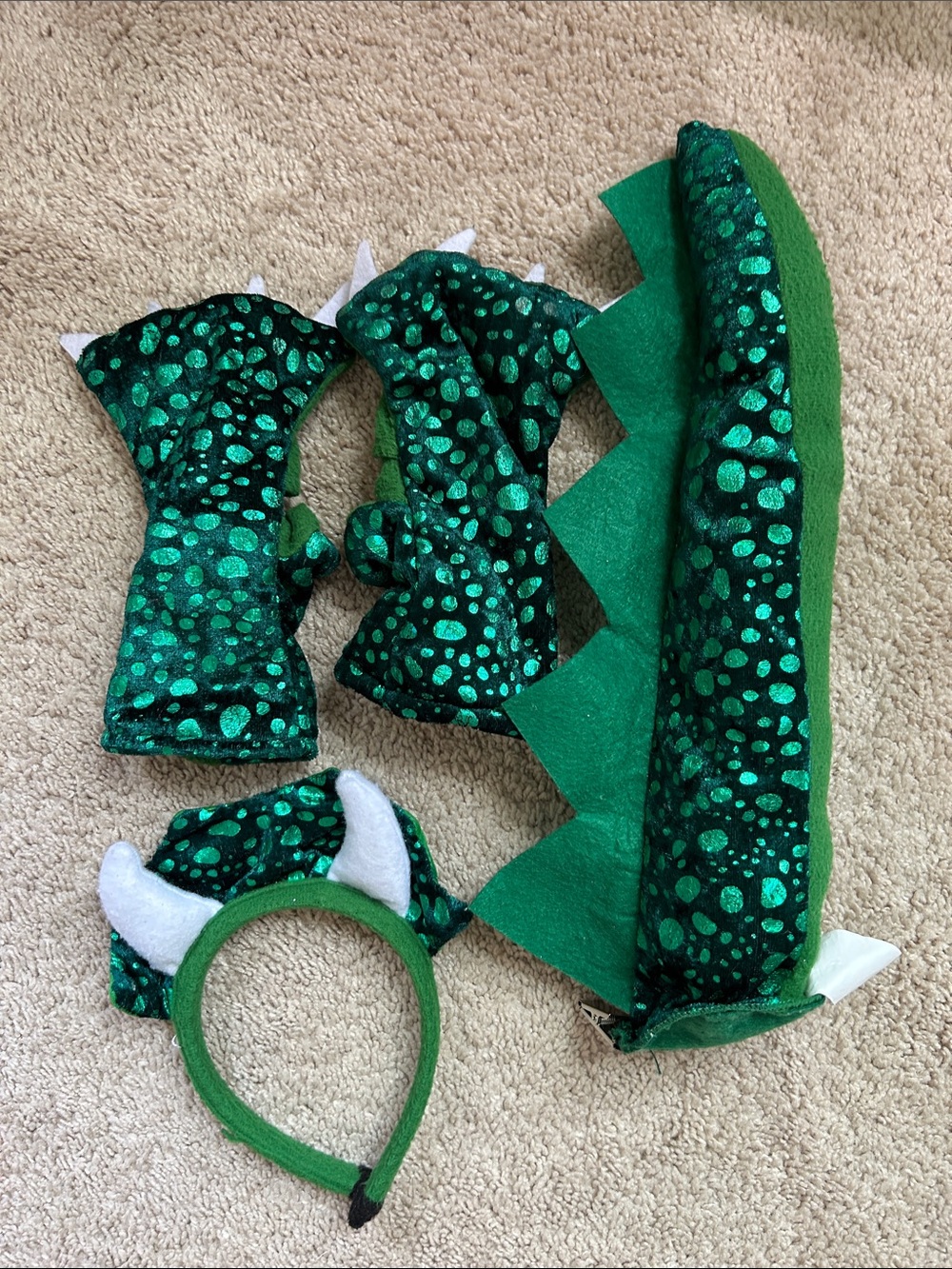 Green Sparkle Dinosaur Costume Headband & Tail Set preschool Halloween